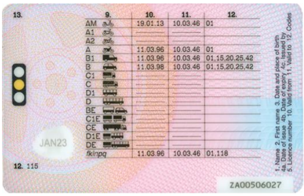An example of a driving licence